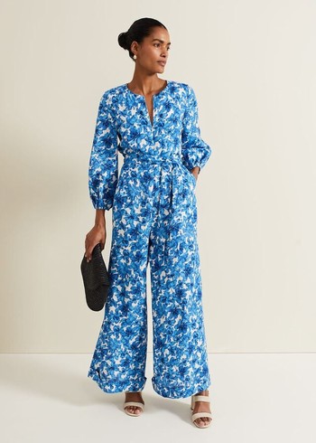 Phase Eight Rosey Floral Zip Dress Blue Australia | AJ6980574